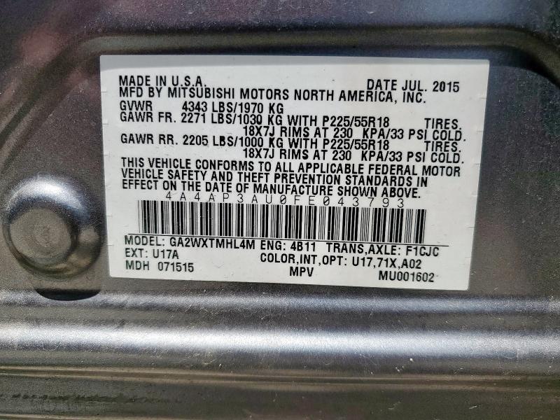 2015 MITSUBISHI OUTLANDER 4A4AP3AU0FE043793