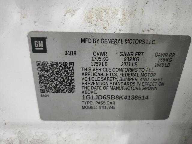 2019 CHEVROLET SONIC LT - 1G1JD6SB8K4138514