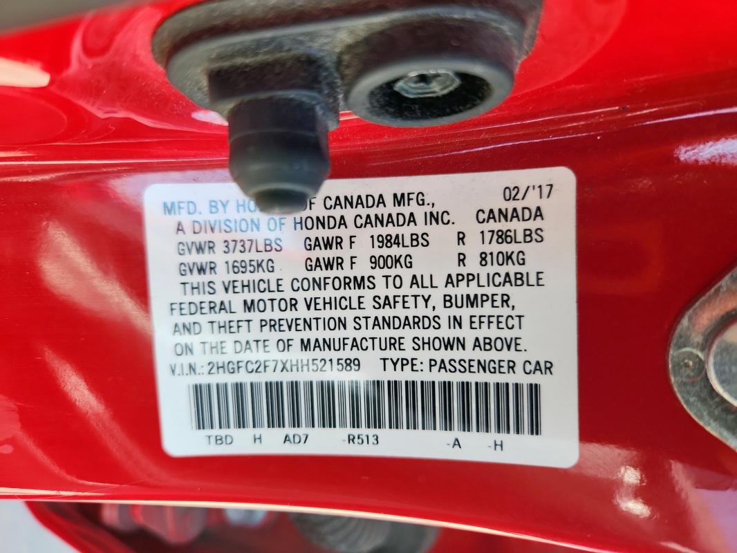 2017 HONDA CIVIC EX - 2HGFC2F7XHH521589