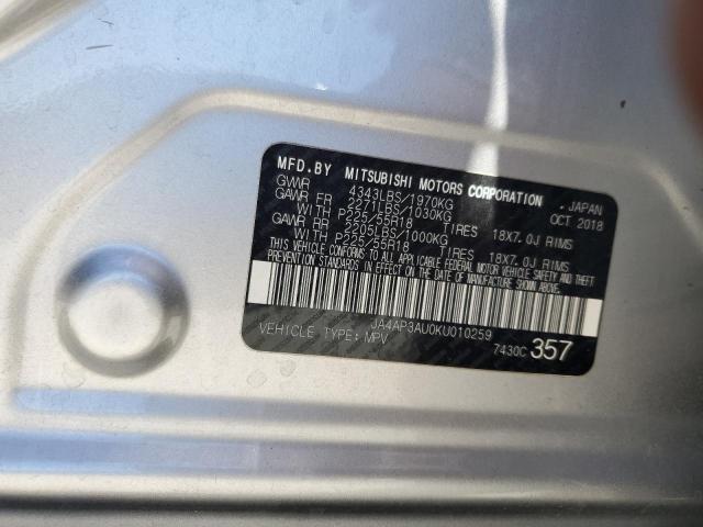 2019 MITSUBISHI OUTLANDER JA4AP3AU0KU010259