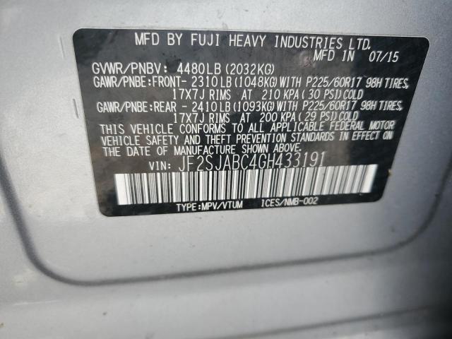 2016 SUBARU FORESTER 2 - JF2SJABC4GH433191