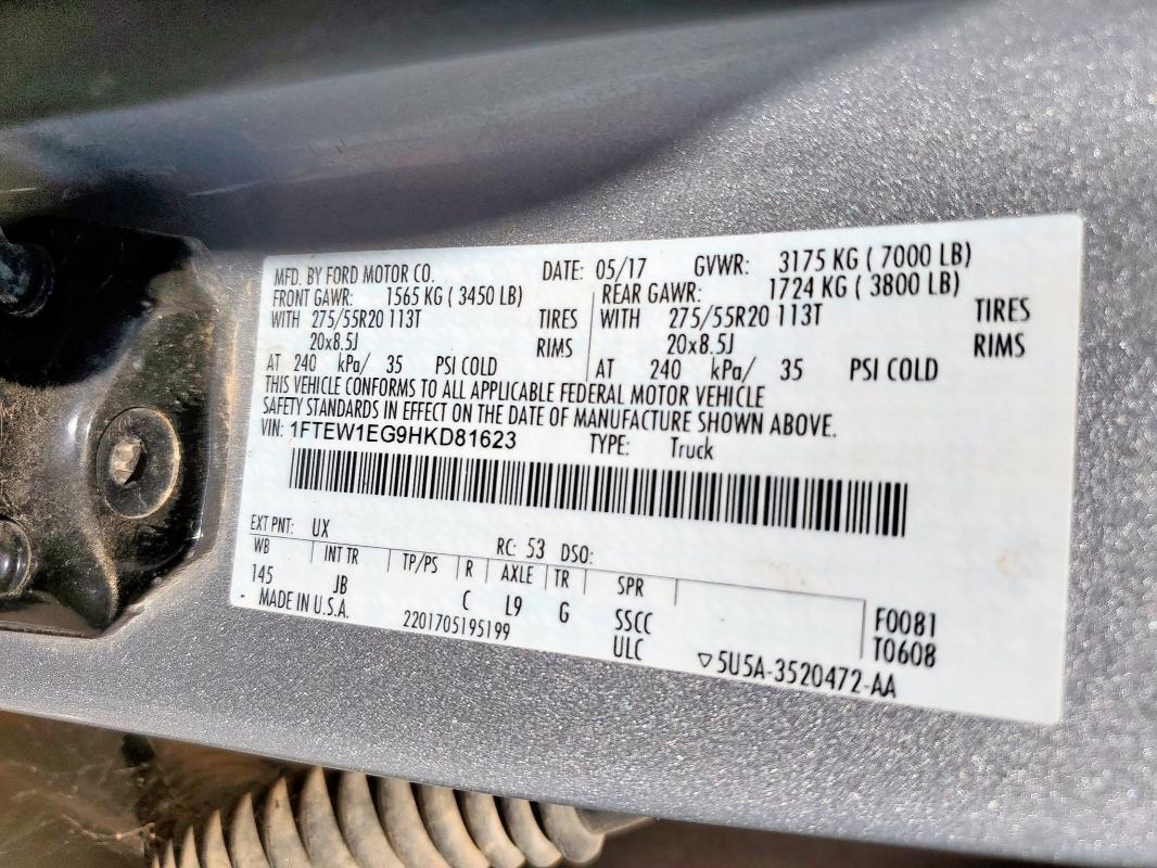 2017 FORD F150 SUPER - 1FTEW1EG9HKD81623