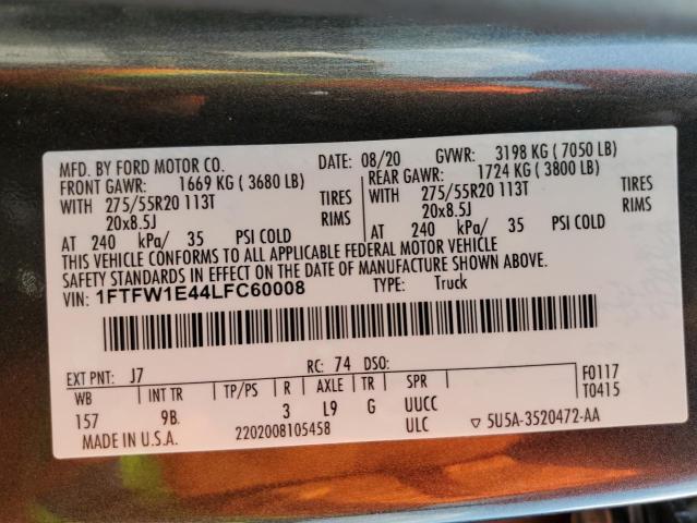 2020 FORD F150 SUPER 1FTFW1E44LFC60008