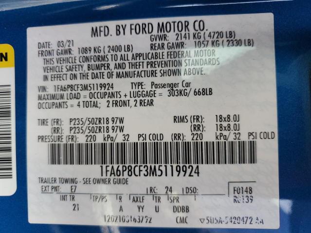 2021 FORD MUSTANG GT 1FA6P8CF3M5119924