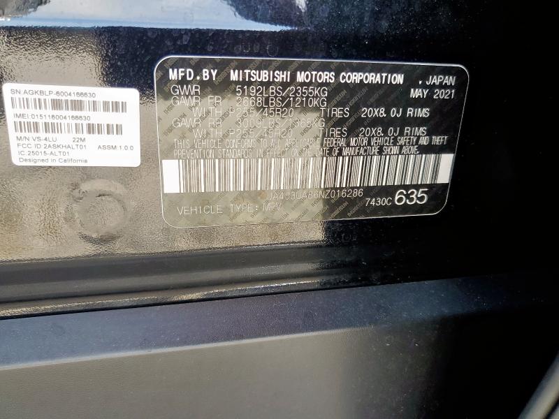 2022 MITSUBISHI OUTLANDER JA4J3UA86NZ016286