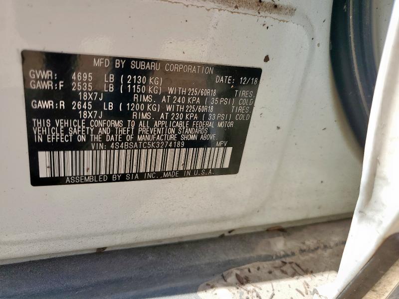 2019 SUBARU OUTBACK TO 4S4BSATC5K3274189