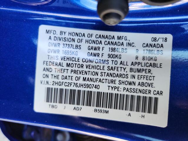 2018 HONDA CIVIC EX 2HGFC2F76JH590740