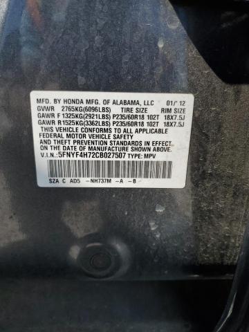 2012 HONDA PILOT EXLN - 5FNYF4H72CB027507