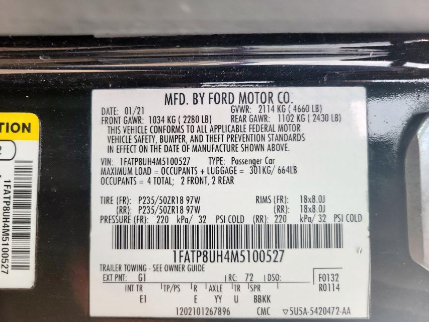 2021 FORD MUSTANG - 1FATP8UH4M5100527