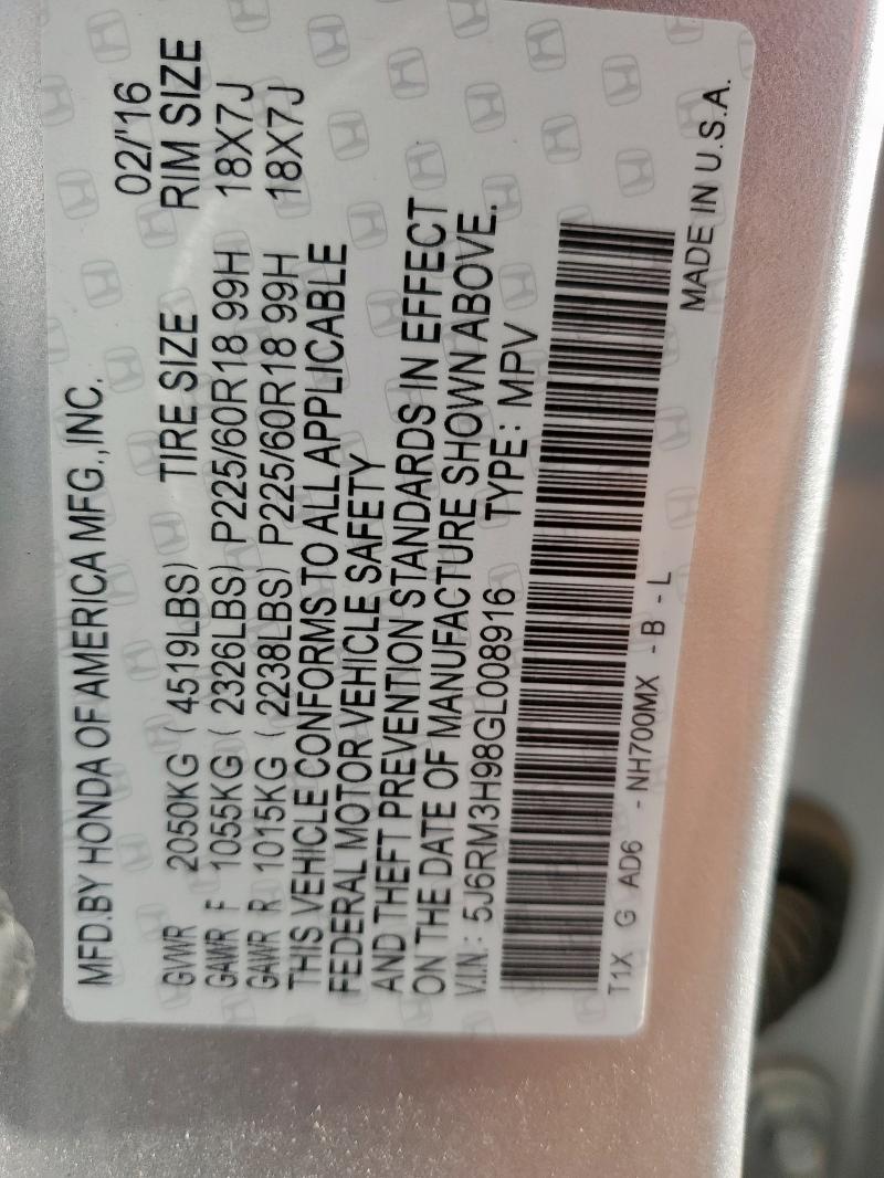 2016 HONDA CR-V TOURI 5J6RM3H98GL008916