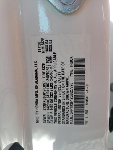2020 HONDA RIDGELINE 5FPYK3F12LB027776