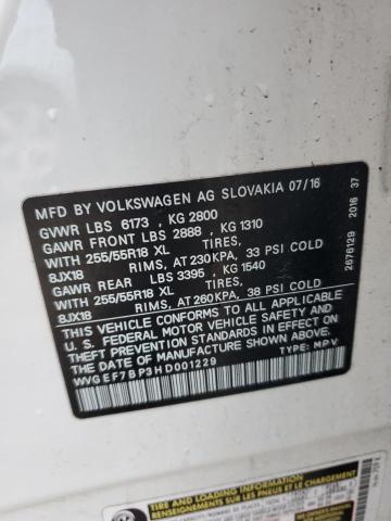 2017 VOLKSWAGEN TOUAREG SP WVGEF7BP3HD001229