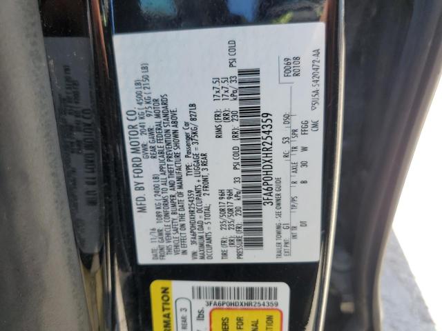 2017 FORD FUSION SE 3FA6P0HDXHR254359