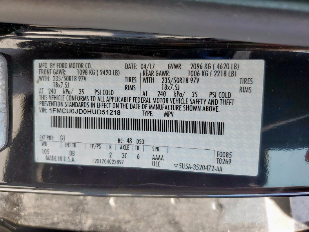 2017 FORD ESCAPE TIT 1FMCU0JD0HUD51218
