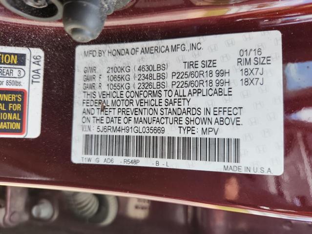 2016 HONDA CR-V TOURI 5J6RM4H91GL035669