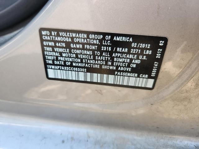 2012 VOLKSWAGEN PASSAT S - 1VWAP7A32CC053302
