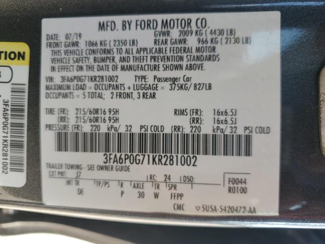 2019 FORD FUSION S - 3FA6P0G71KR281002