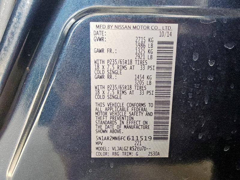 2015 NISSAN PATHFINDER 5N1AR2MN6FC611519