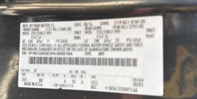 2017 FORD ESCAPE SE - 1FMCU9GD3HUB58184