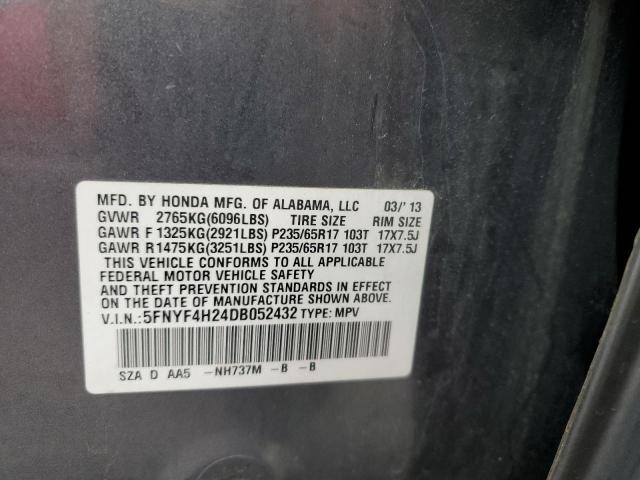 2013 HONDA PILOT LX - 5FNYF4H24DB052432