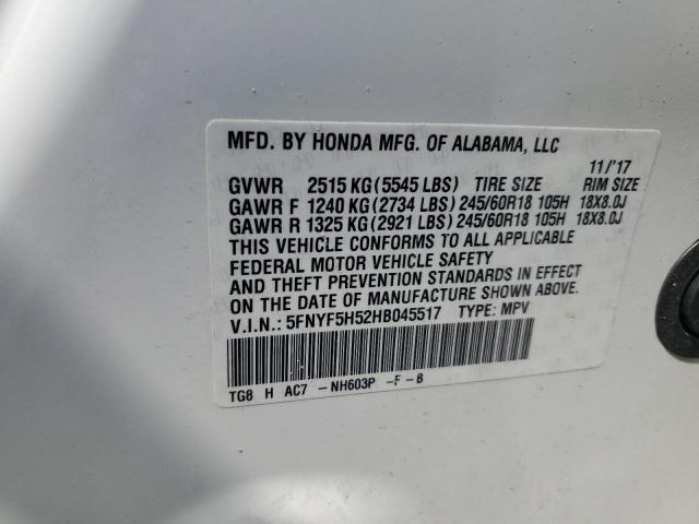 2017 HONDA PILOT EXL - 5FNYF5H52HB045517