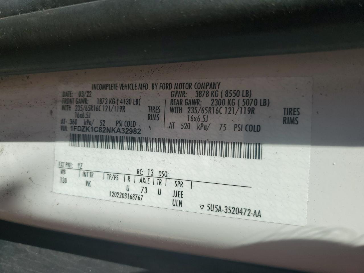 Lot #3302948599 2022 FORD TRANSIT T-