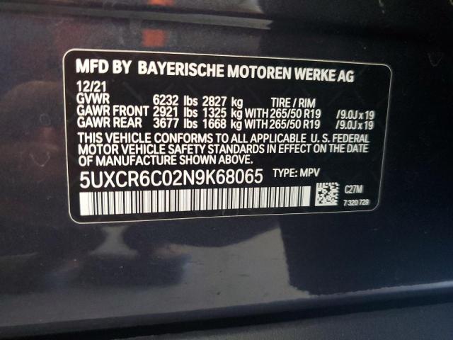 2022 BMW X5 XDRIVE4 5UXCR6C02N9K68065