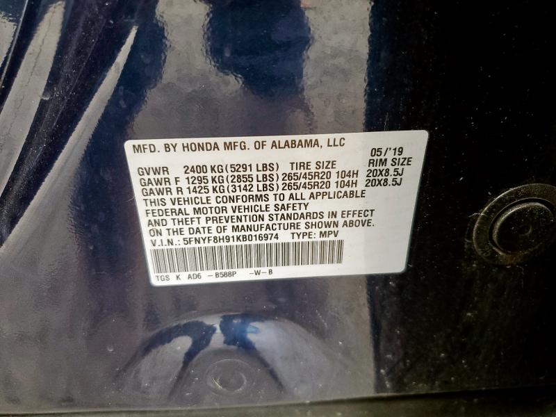 2019 HONDA PASSPORT T 5FNYF8H91KB016974