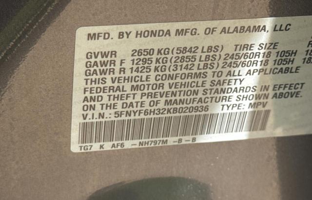 2019 HONDA PILOT EX 5FNYF6H32KB020936