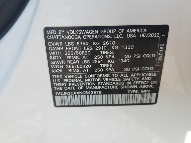 2022 VOLKSWAGEN ATLAS SE - 1V2JR2CAXNC542978