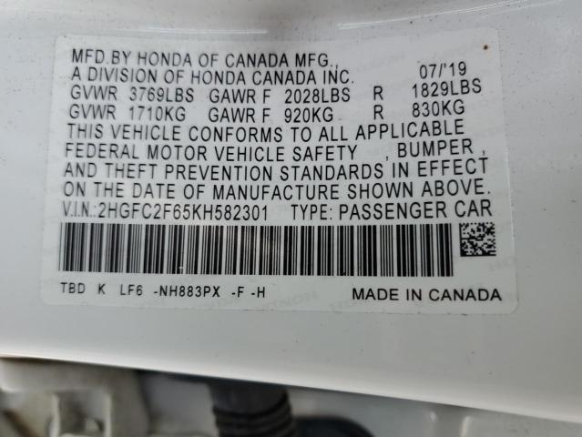2019 HONDA CIVIC LX 2HGFC2F65KH582301