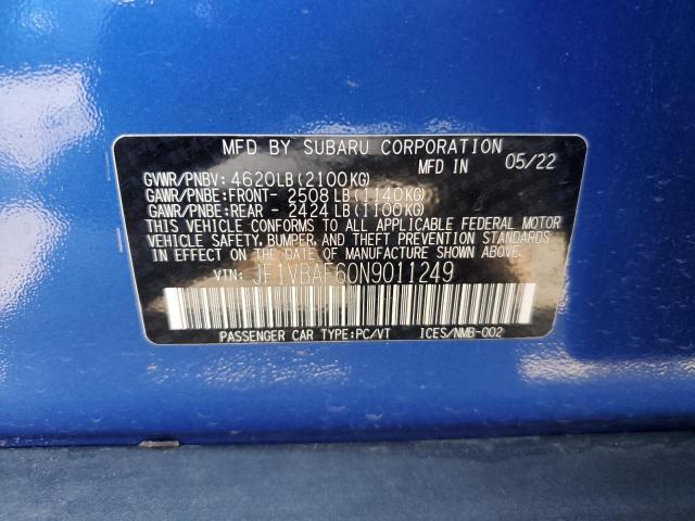 2022 SUBARU WRX PREMIU JF1VBAF60N9011249