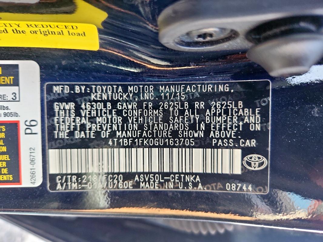 2016 TOYOTA CAMRY LE 4T1BF1FK0GU163705