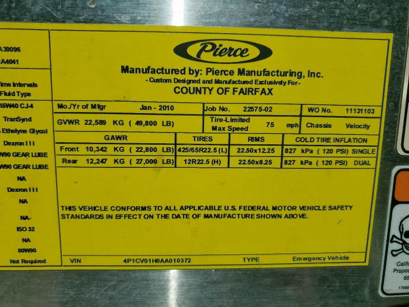 2010 PIERCE MFG. INC. PIERCE #3232151562