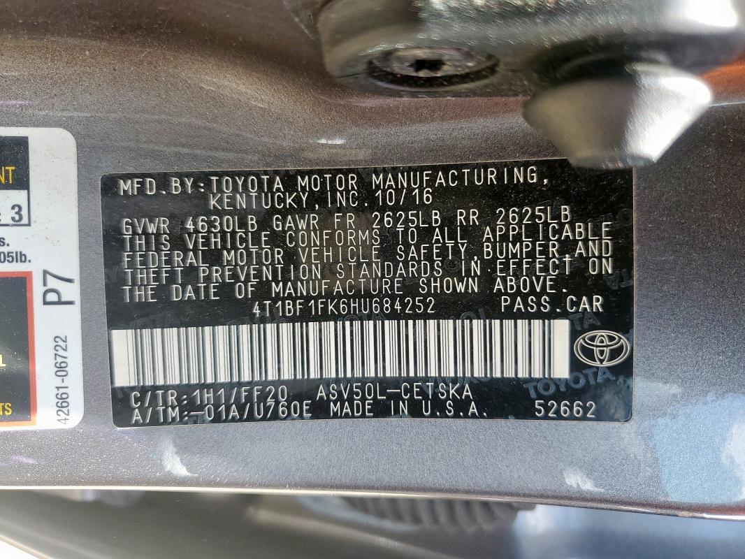 2017 TOYOTA CAMRY LE - 4T1BF1FK6HU684252