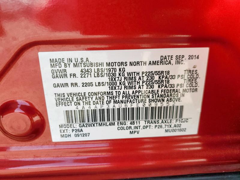 2015 MITSUBISHI OUTLANDER 4A4AP3AU6FE009552