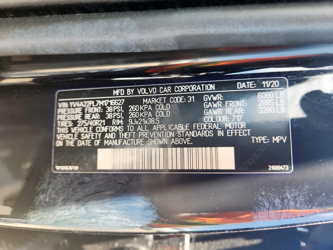 2021 VOLVO XC90 T6 IN YV4A22PL7M1716627