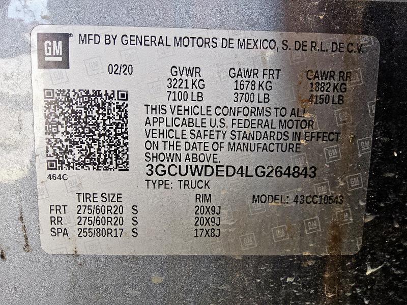 2020 CHEVROLET SILVERADO - 3GCUWDED4LG264843