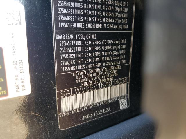 2019 LAND ROVER RANGE ROVE SALWV2SV1KA814034