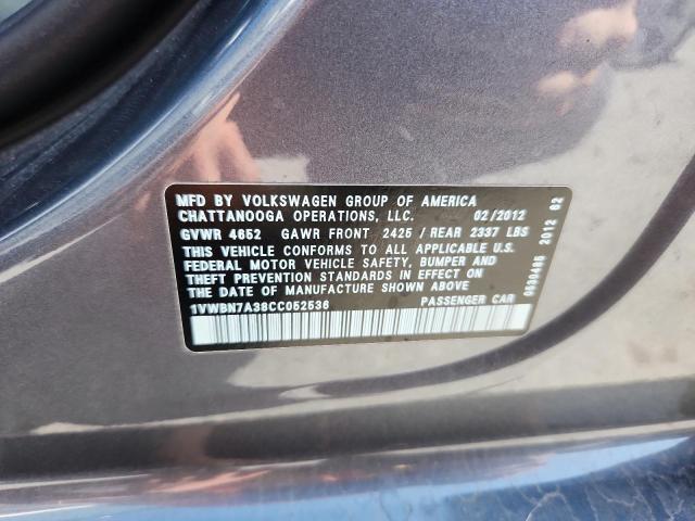 2012 VOLKSWAGEN PASSAT SE - 1VWBN7A38CC052536