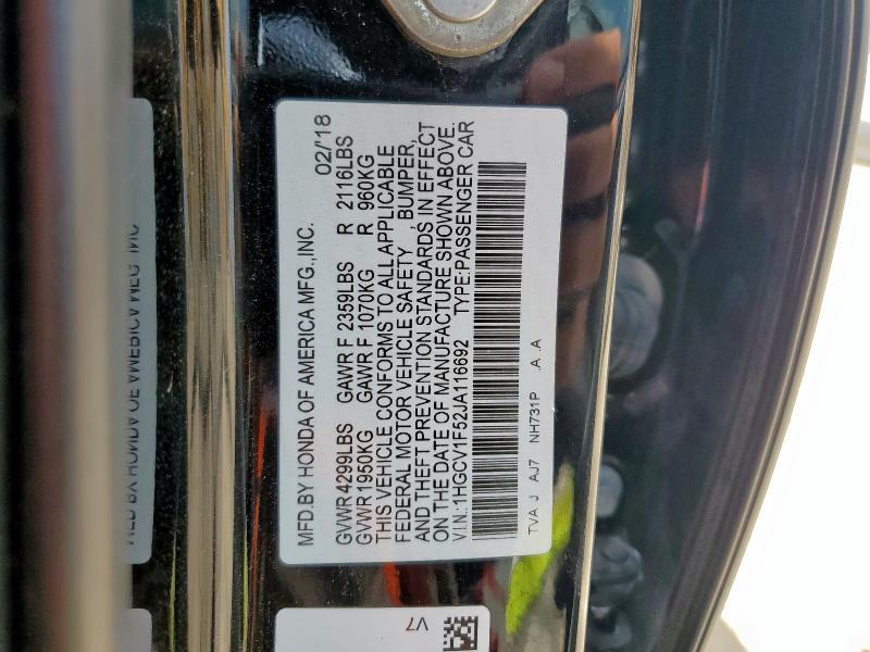 2018 HONDA ACCORD EXL 1HGCV1F52JA116692