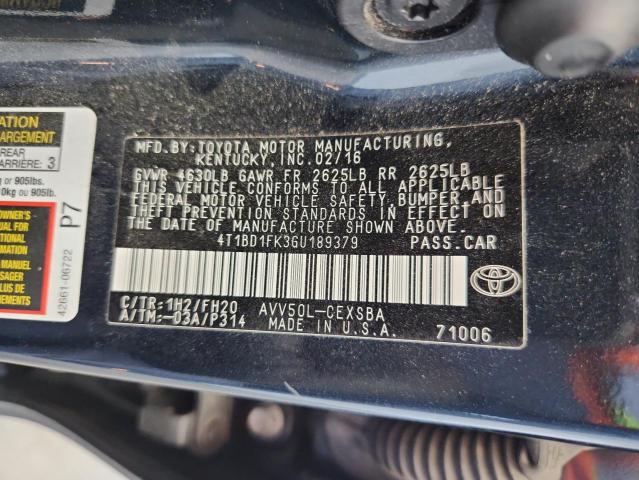 2016 TOYOTA CAMRY HYBR 4T1BD1FK3GU189379