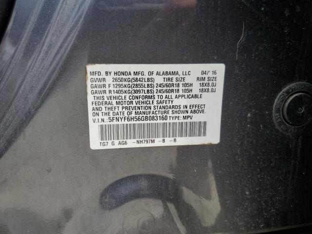 2016 HONDA PILOT EXL - 5FNYF6H56GB083160