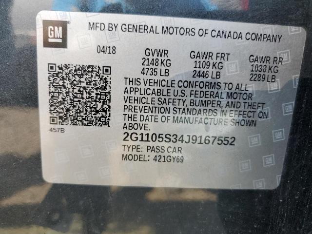 2018 CHEVROLET IMPALA LT 2G1105S34J9167552