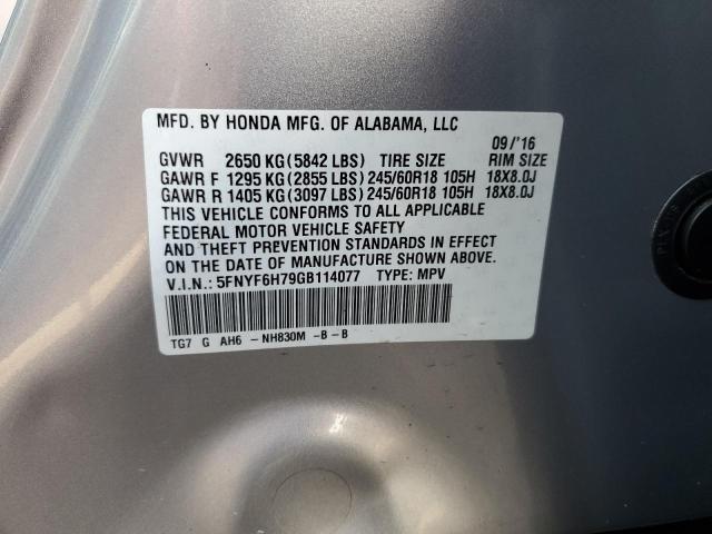 2016 HONDA PILOT EXLN 5FNYF6H79GB114077