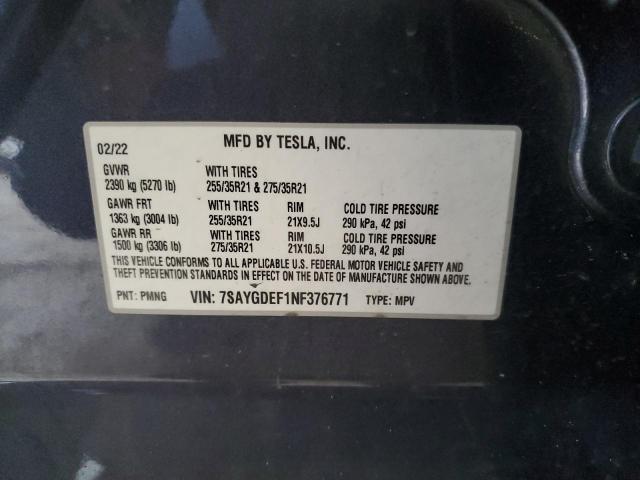 2022 TESLA MODEL Y 7SAYGDEF1NF376771