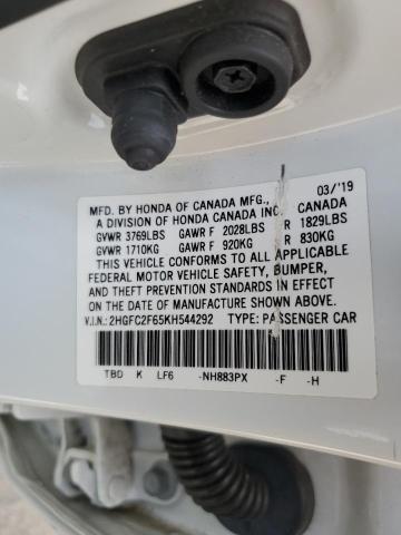 2019 HONDA CIVIC LX 2HGFC2F65KH544292