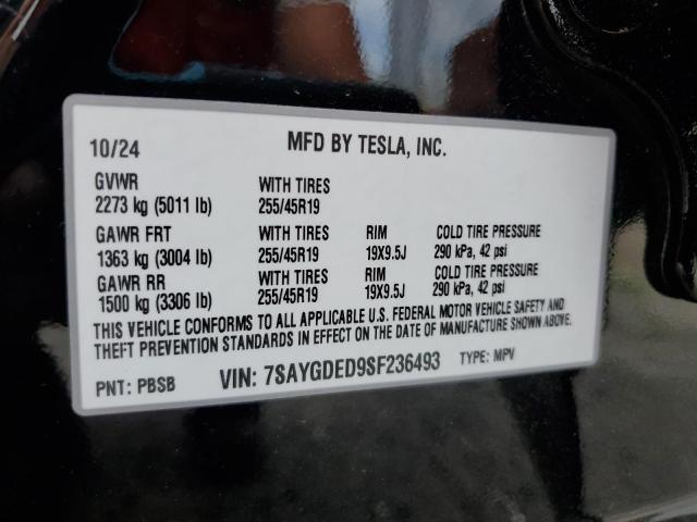 2025 TESLA MODEL Y 7SAYGDED9SF236493