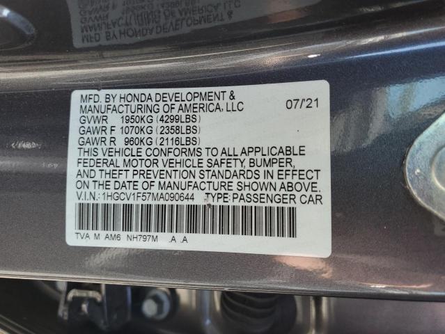 2021 HONDA ACCORD EXL 1HGCV1F57MA090644