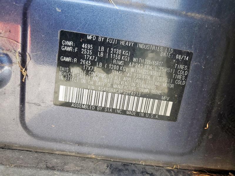 2015 SUBARU OUTBACK 2. 4S4BSBAC8F3214213